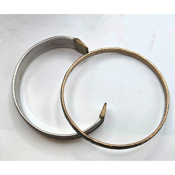 Vintage Boho Style Teal & Gold Etched Cuff And Bangle Bracelet Set With Floral P - Picture 2 of 4